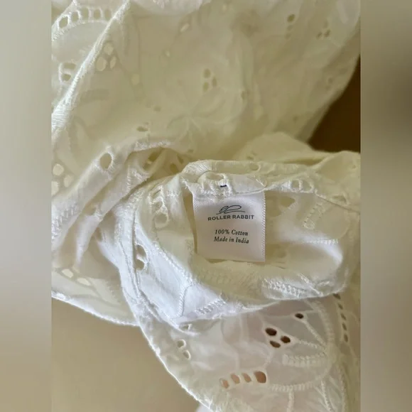 ROLLER RABBIT WHITE CEJA EYELET COTTON BOHO COASTAL DRESS OR COVERUP MEDIUM - Picture 7 of 10